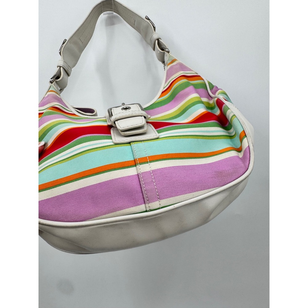 Coach Soho Shoulder Bag Womens Small Multi-Color Striped Y2K Canvas Leather - Picture 14 of 16